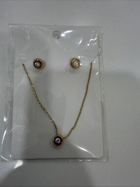 Gold-Tone Crystal Pendant Necklace & Stud Earrings Set